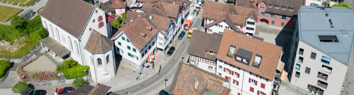 Eine Stadt aus der Vogelperspektive.